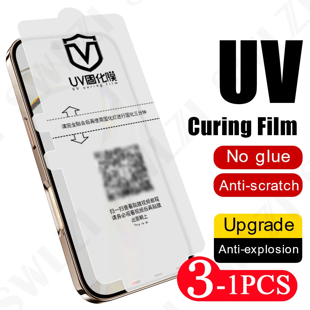 3/2/1 Pcs Not Glass UV light curing protective film for iPhone 16 Pro Max soft full cover screen protector 15 14 Plus 13 12 11