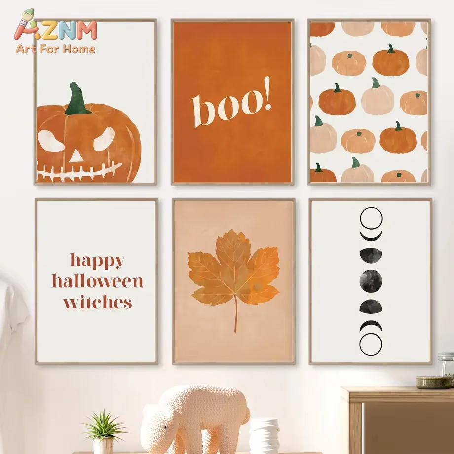 Cat Halloween Soul Pumpkin Wall Art Canvas Painting Nordic Posters And Prints Wall Picture For BedRoom Home Decoration