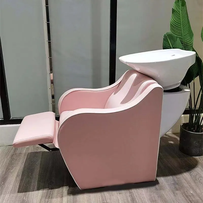 Pink Shampoo Bowl Chair Hair Salon Furniture Salon Shampoo Chair Backwash Unit Pink Saloon Equipments Sets
