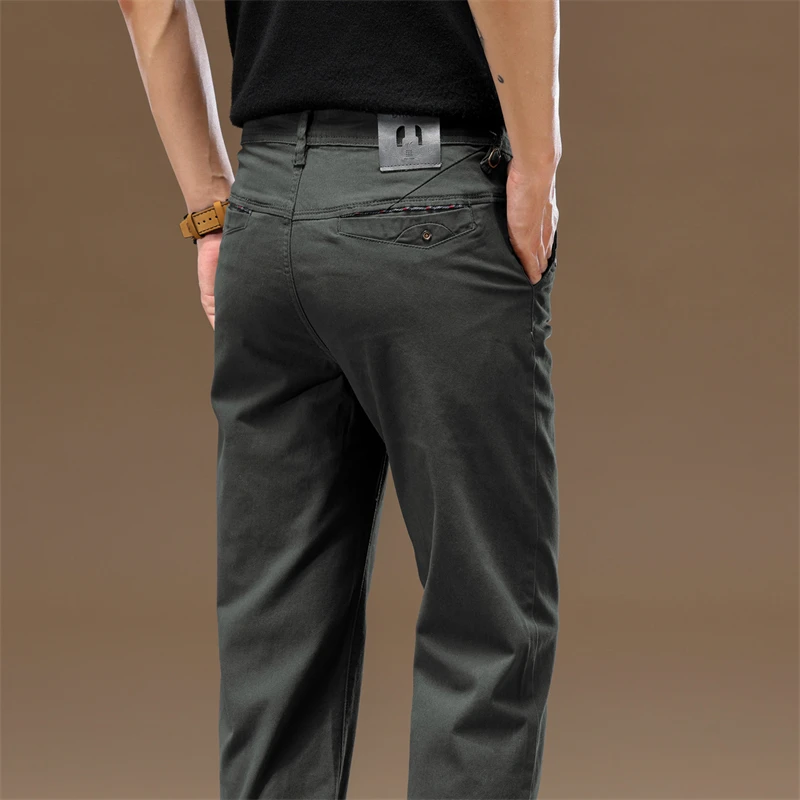 2025 Men's High Quality Pure Cotton Classic Solid Color Casual Pants Business Stretch Cotton Slim Straight Brand Trousers Male