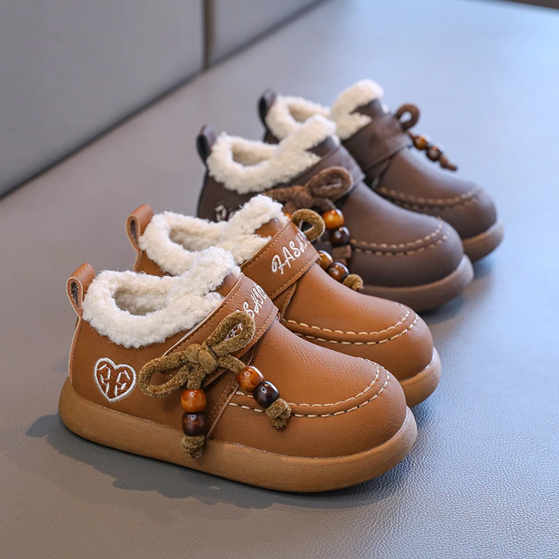 

Children's Winter Shoes 2025 New Sweet Bowknot Girls Fashion Cotton Shoes Warm Outdoor Kids Causal Princess Plush Shoes Non-slip