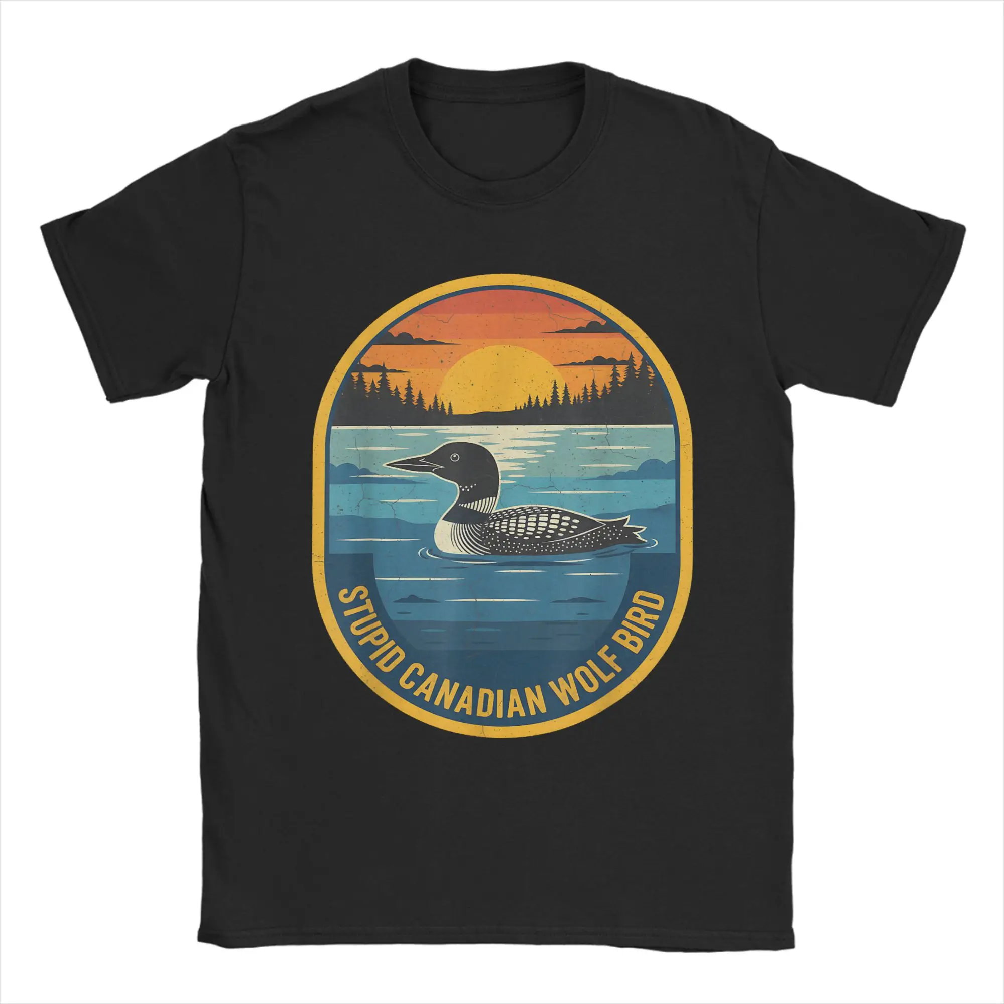 Stupid Canadian Wolf Bird Funny Lover Loon Humor Men T Shirt  Vintage Tees Short Sleeve Round Neck T-Shirts 100% Cotton 6XL Tops