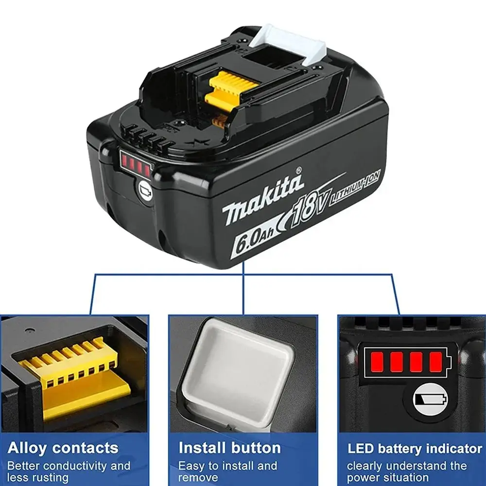 Makita-100% Original Rechargeable Power Tool Battery, Replaceable LED Lithium-ion, 6.0 Ah 18V LXT BL1860B BL1860 BL1850 BL1830