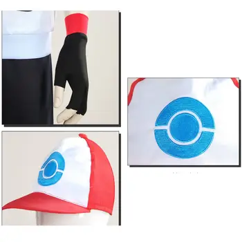 vuxna barn Ash Ketchum Anime Trainer Cosplay Traje para homes e mulheres, jaqueta azul, boné e luvas, Halloween cosplay 10 best sales Ash costume - №5