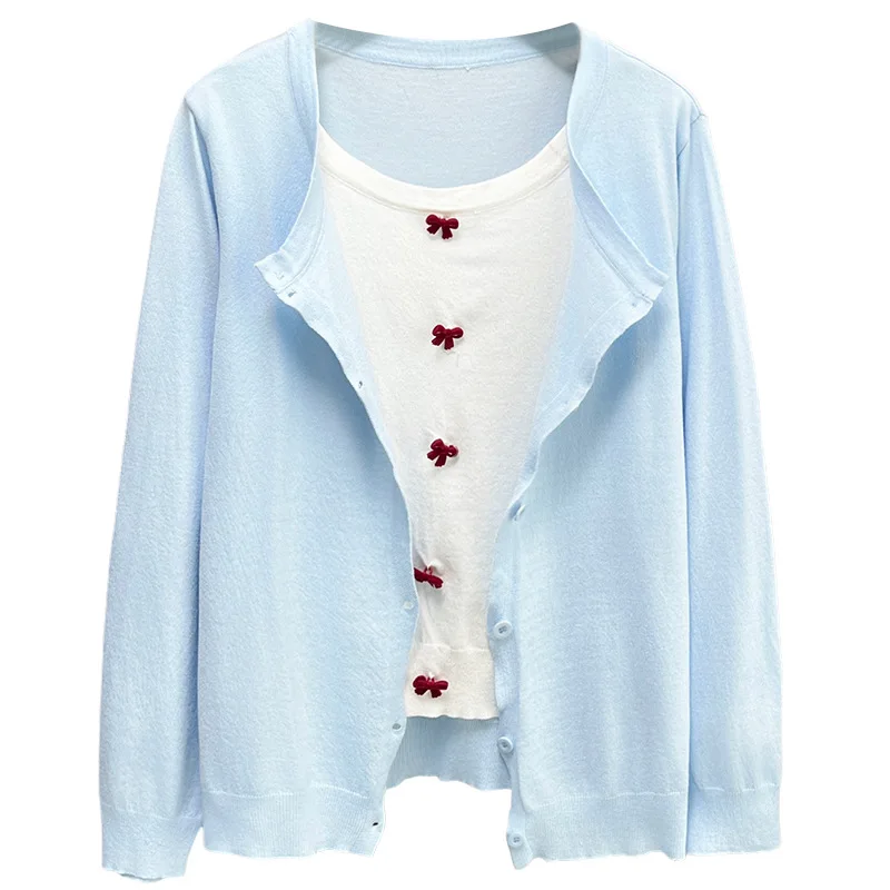 Fashion Plus Size Women's Sweater 2025 Autumn New Casual And Fresh Bow Knot Fake Two Piece Knitted Jumpers 3505