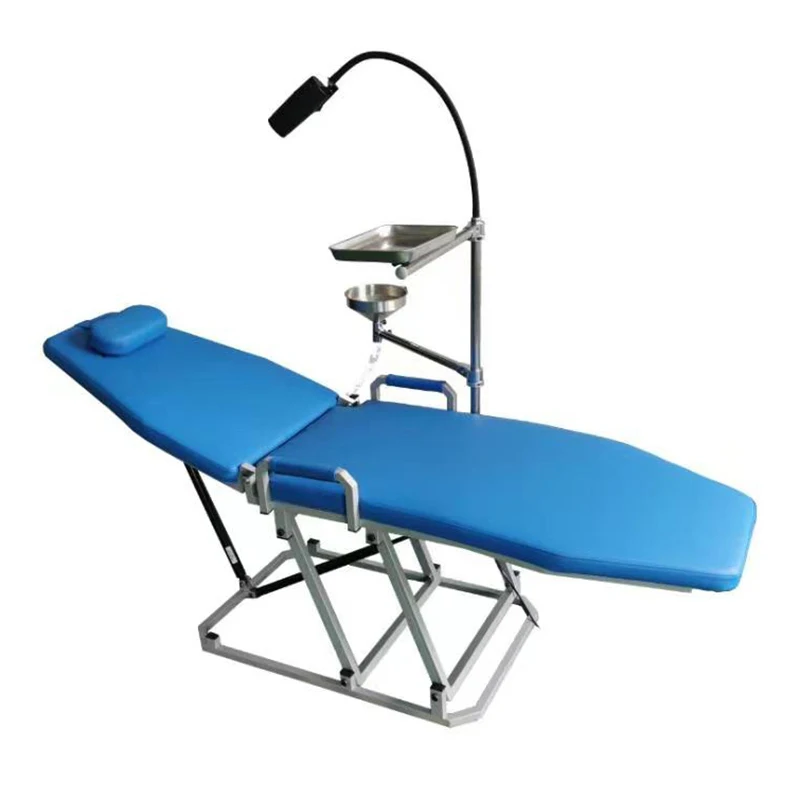 

Folding Portable Dental Chair Unit with Stainless Steel Spittoon Instrument Tray and Movable Light