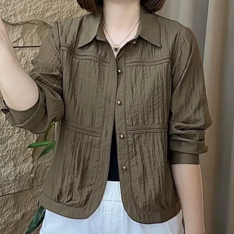 New 2026 Fashion Long Sleeve Shirt Simple Pure Color Loose Casual Short Style Korean Version Spring Autumn Open Cardigan Coat