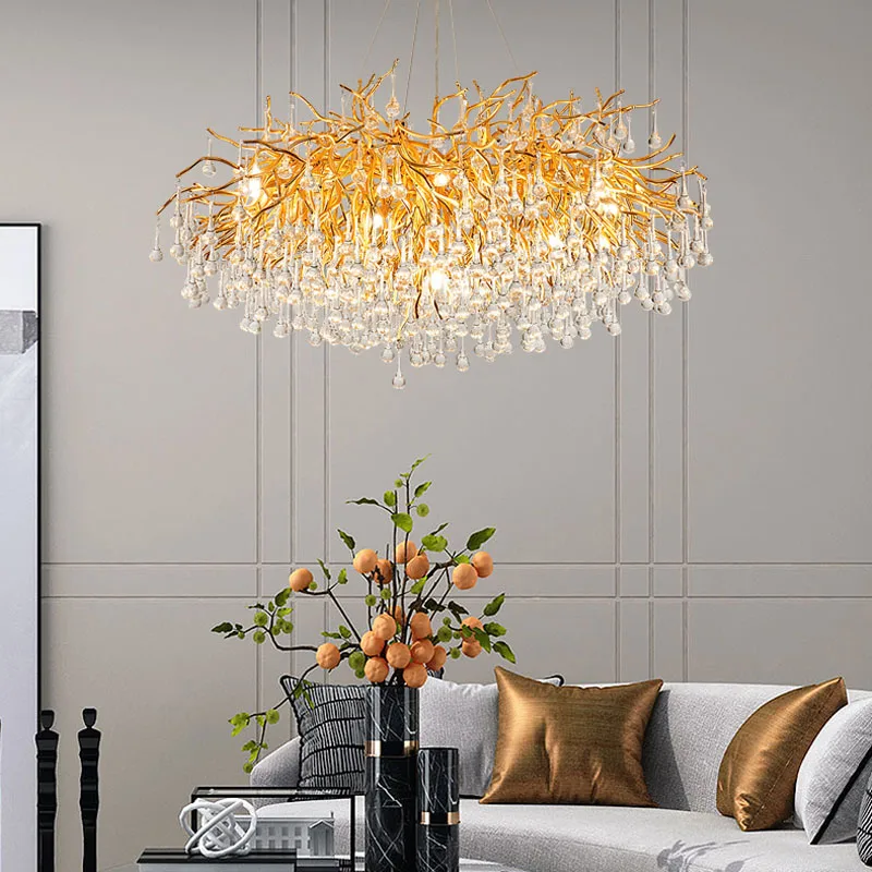 Dining room lamp French new main lamp crystal lamp water drop branches living room dining room luxury villa crystal chandelier