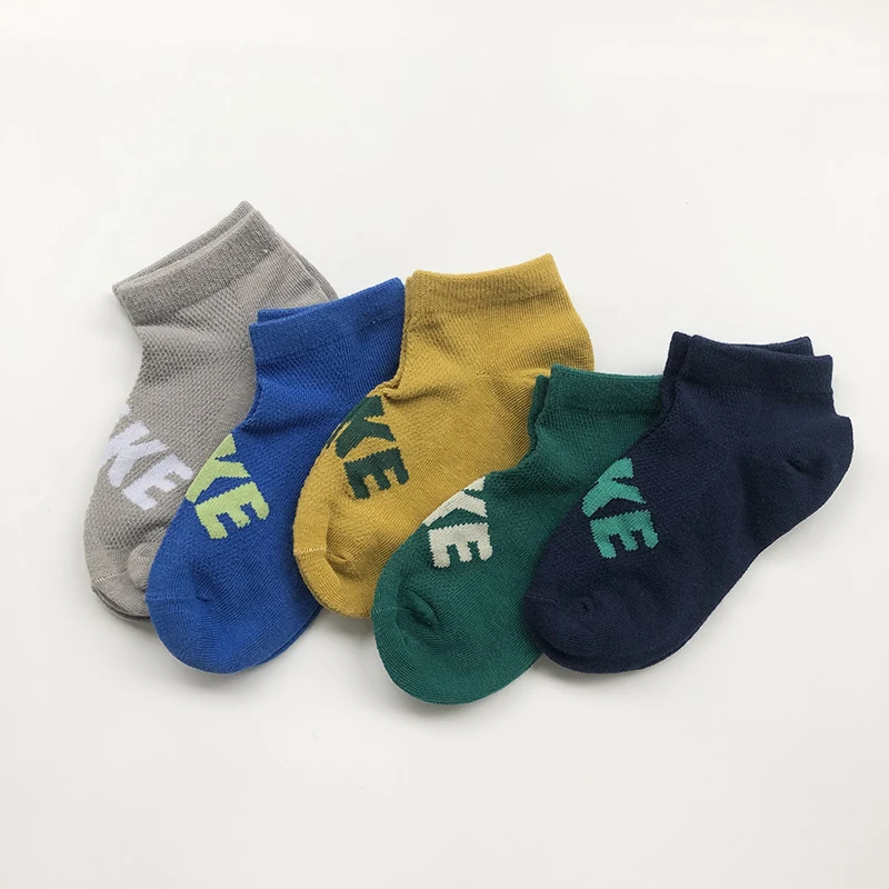 Boys' Short Socks Mesh Spring Summer Thin Breathable And Sweat-absorbing Socks For Children 5 Pairs/Lot