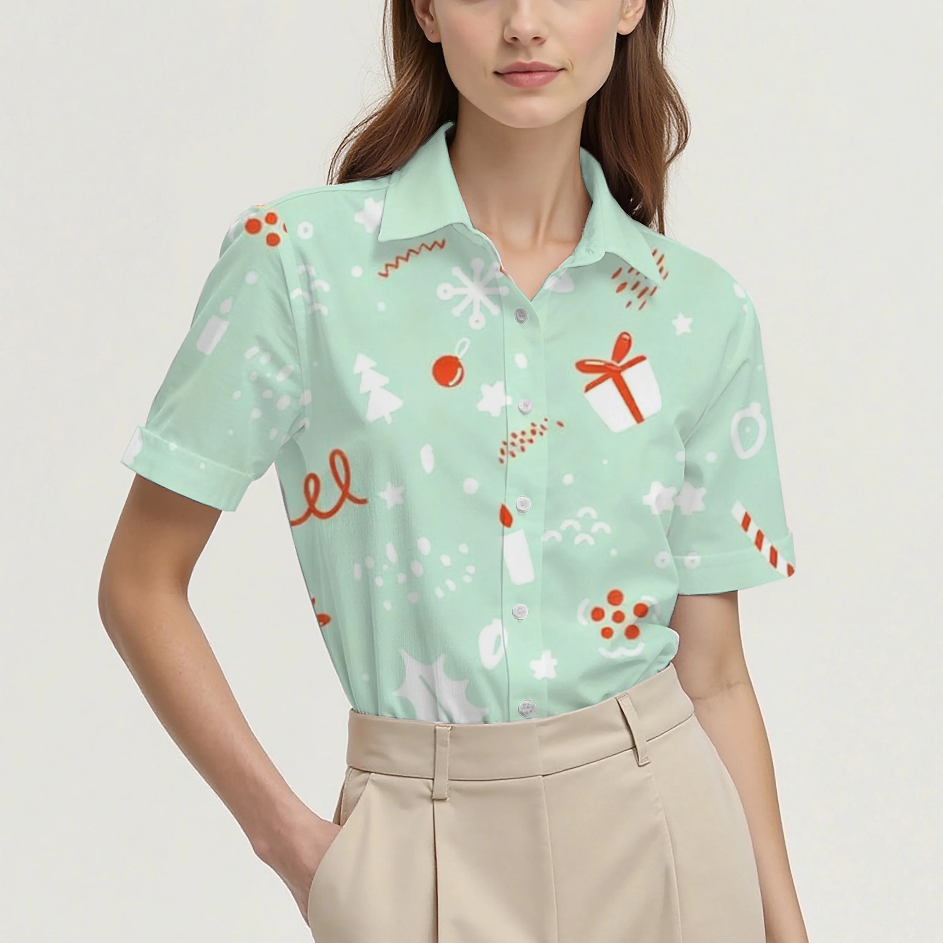 

Casual style women's printed short-sleeved shirt, breathable, comfortable, stylish, simple and elegant for everyday wear.