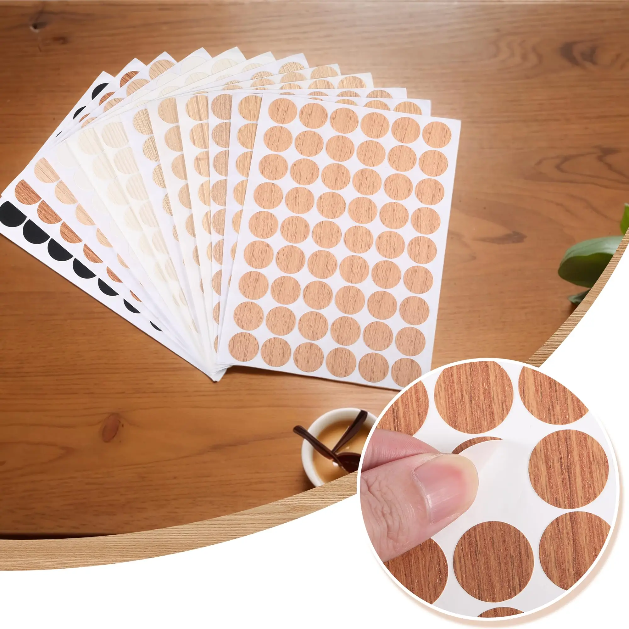 Self Adhesive Furniture Screw Cap Cover Stickers Wooden Hole Sticker for Home Wood Craft Desk Wardrobes and Cabinets 12Pcs