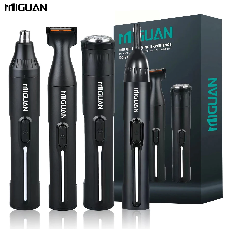 4-in-1 Professional Grooming Kit, USB Rechargeable Nose & Ear Hair Trimmer, Beard and Eyebrow Razor，