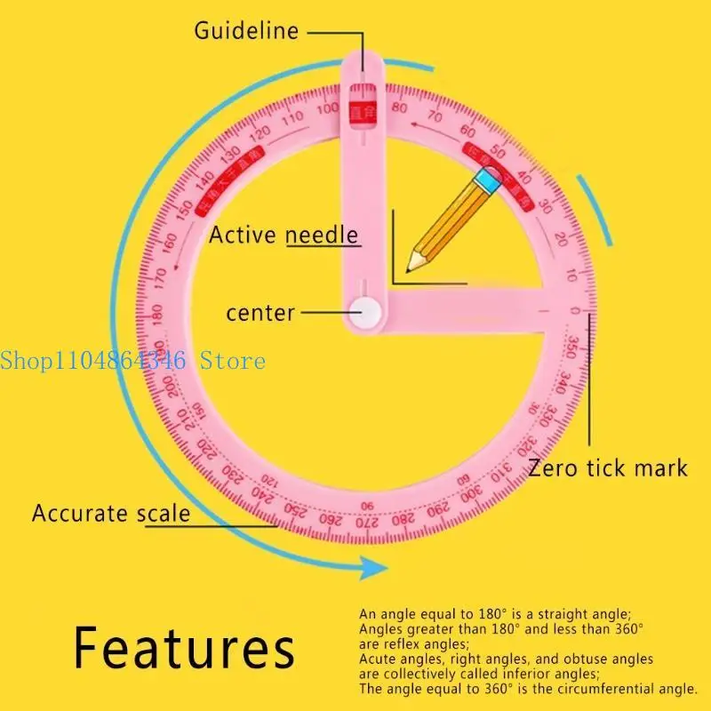 5asd Swing Arm Protractor 360 Degree Ruler Circle Classroom Math Geometry Drafting Tools Plastic Stationery for Office School