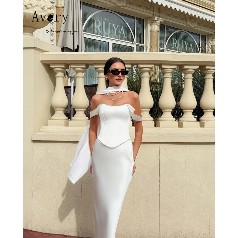 

Avery Customized White Fishtail Off-shoulder Elegant Chic Woman Evening Dress Luxury 2025 Elegant Womens Dresses Ball Gown Dress