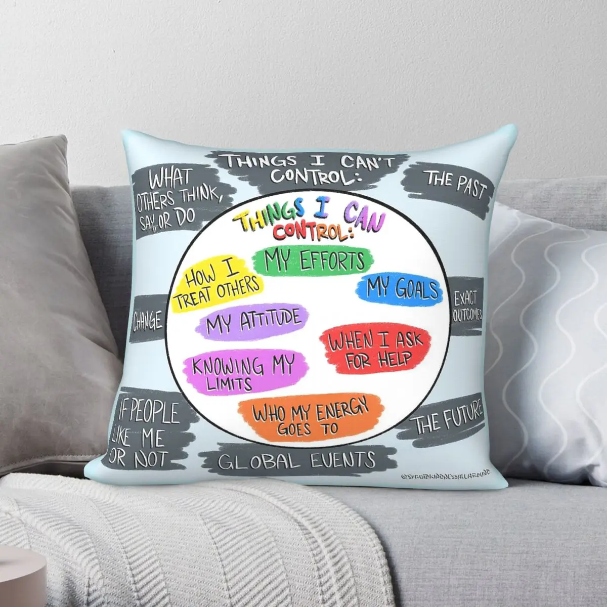 Things I Can Control Square Pillowcase Polyester Linen Velvet Pattern Zip Decorative Room Cushion Cover 45x45