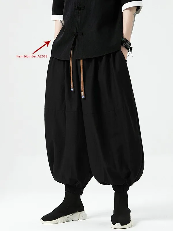 

Loose Wide Leg Pants Men's Summer Cotton Linen Trousers Harlan Long Pants Breathable Comfortable New Chinese Sle National T...