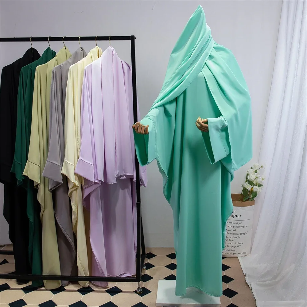 ผู้หญิงมุสลิม Hijab ชุดสวดมนต์เสื้อผ้า Batwing Abaya การจับคู่ฝาครอบผ้าพันคออิสลามดูไบตุรกี Maxi Robe Hijab ชุดรอมฎอน