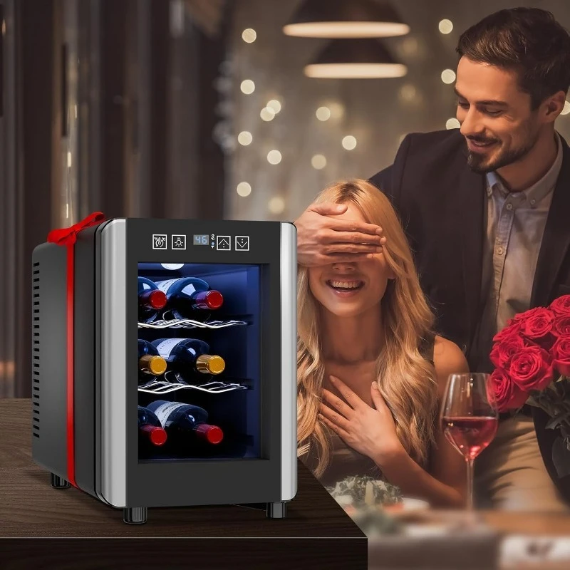 6 Bottle Wine Cooler, Wine Fridge Small with Digital Temperature Control, 46-65℉, Countertop Wine Cooler Refrigerator