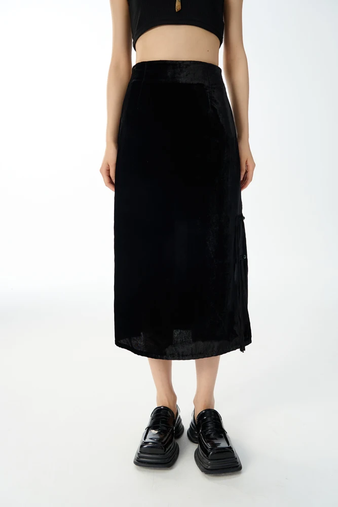 

Оригинальный дизайн, юбка А-силуэта с высокой талией, с пуговицами, боковым разрезом, миди-длина, эффект стройности, ретро-стиль, для офиса и повседневной носки