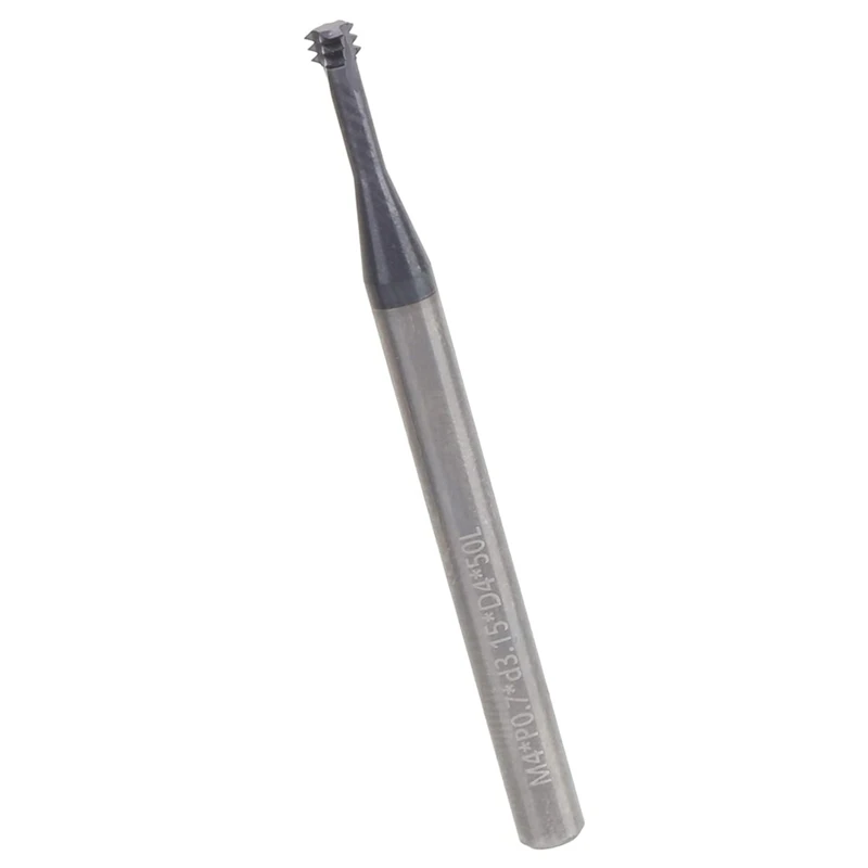 Y17A Thread Milling Cutter 3 Tooth Metric 60° Tungsten Steel CNC M4x0.7Xd4x50 Cutting Tools, Helical Flute Thread Mills