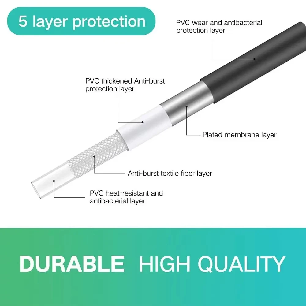 2m Black PVC Silicone Shower Head Hose Flexible Hose High Pressure Water Strong Multilayer Plumbing Bathroom Accessories