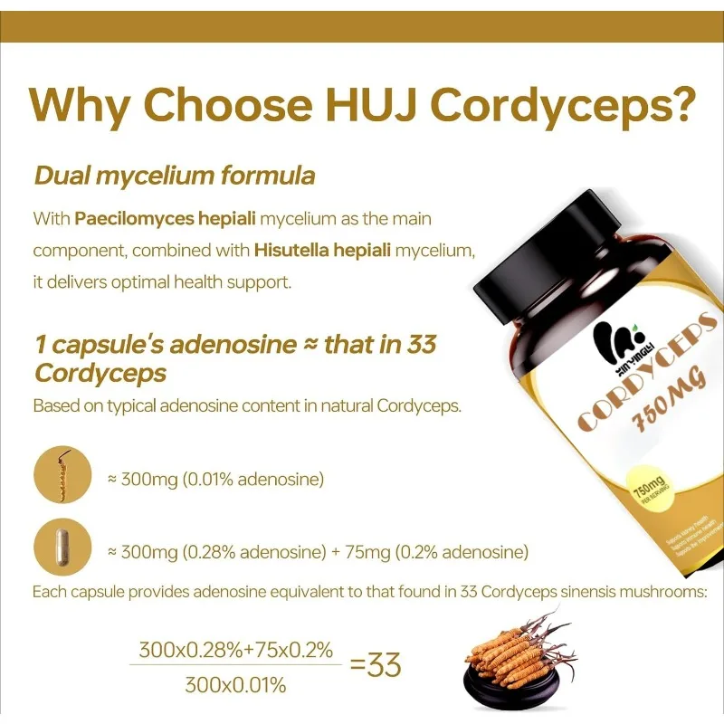 

Капсулы с грибом Кордицепс синенсис - добавка с двойным содержанием мицелия - для здоровья почек, иммунитета и поддержки энергии - 60 капсул