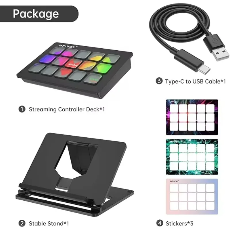 Streaming Keyboard with 15 Macro Keys Customizable, Trigger Actions in OBS Twitch YouTube, Compatible with PC & Mac