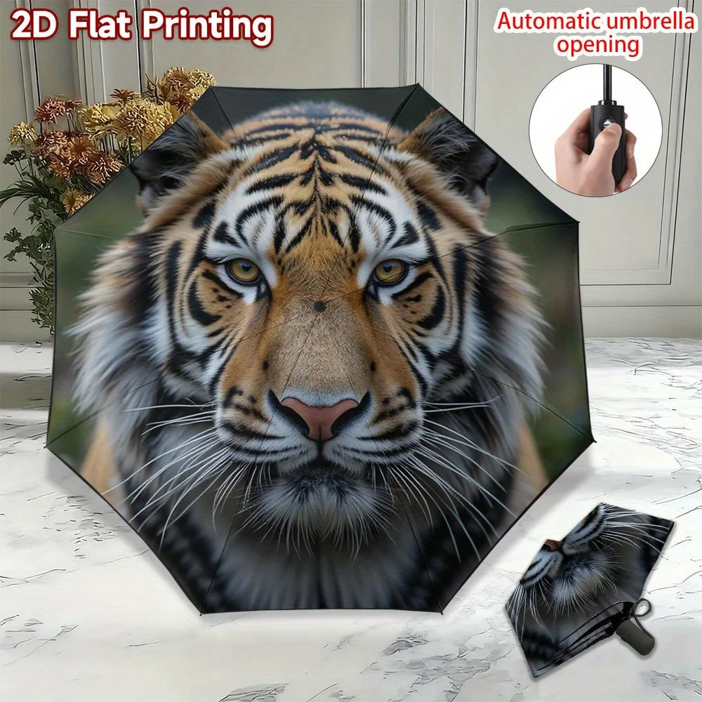 

Зонт автоматический с 2D-печатью (не 3D), с изображением величественного тигра, 8 спиц, прочная пластиковая ручка, 1 шт.