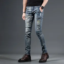 2024 Spring and Autumn New Classic Fashion Trend Retro Stretch Jeans Men's Casual Slim Comfortable High Quality Small Foot Pants