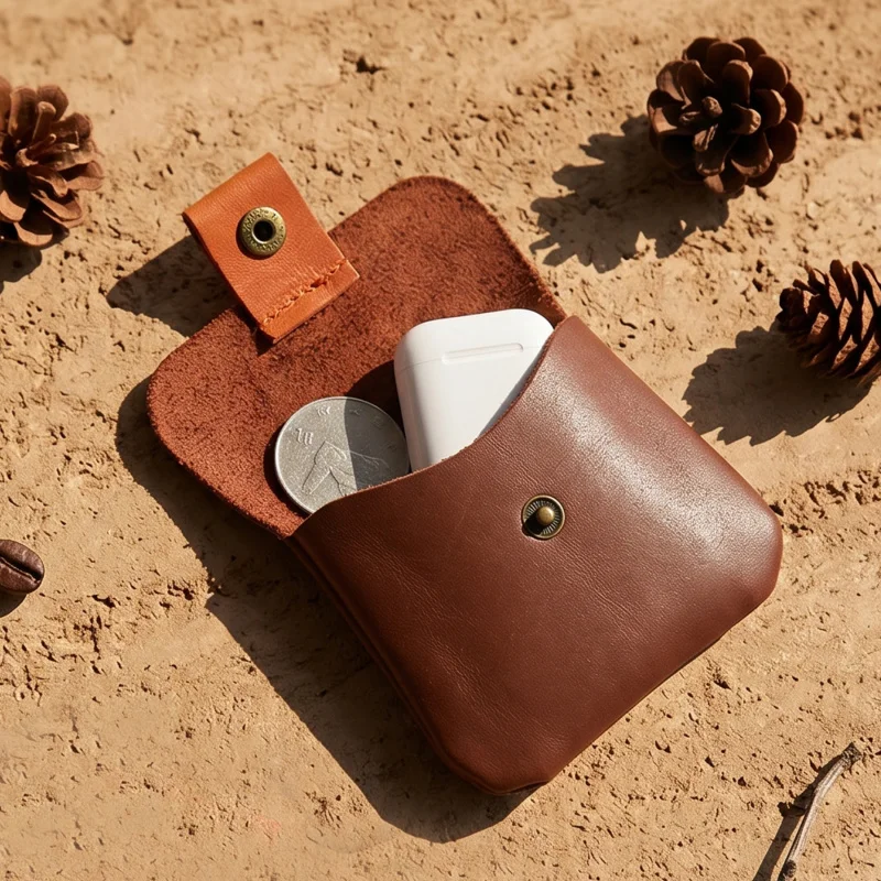 New vintage handmade mini card wallet, top layer cowhide zero wallet data cable headphones storage bag card bag Zero wallet