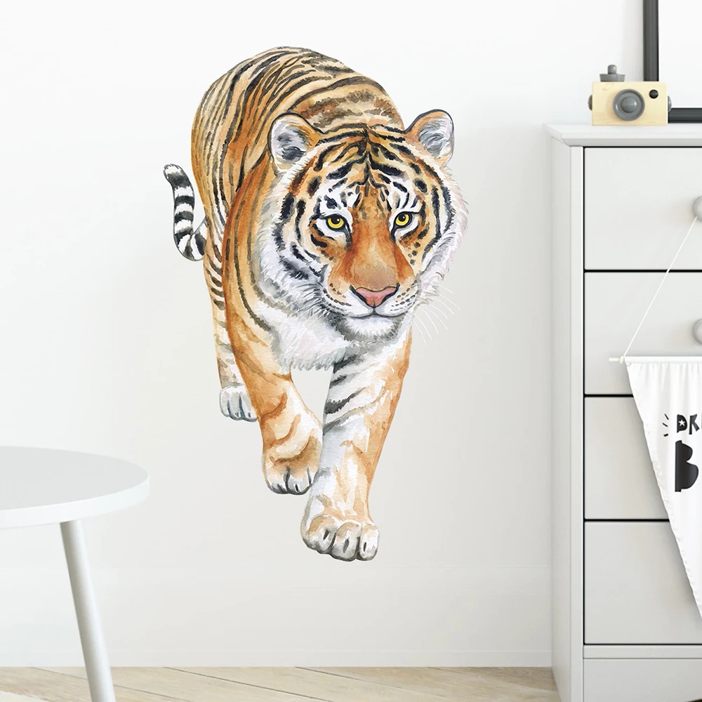 3D Animal Elephant Tiger Leopard Lion Wall Decal Children\'s Baby Room Self adhesive Waterproof Wallpaper Living Room Wall Decal