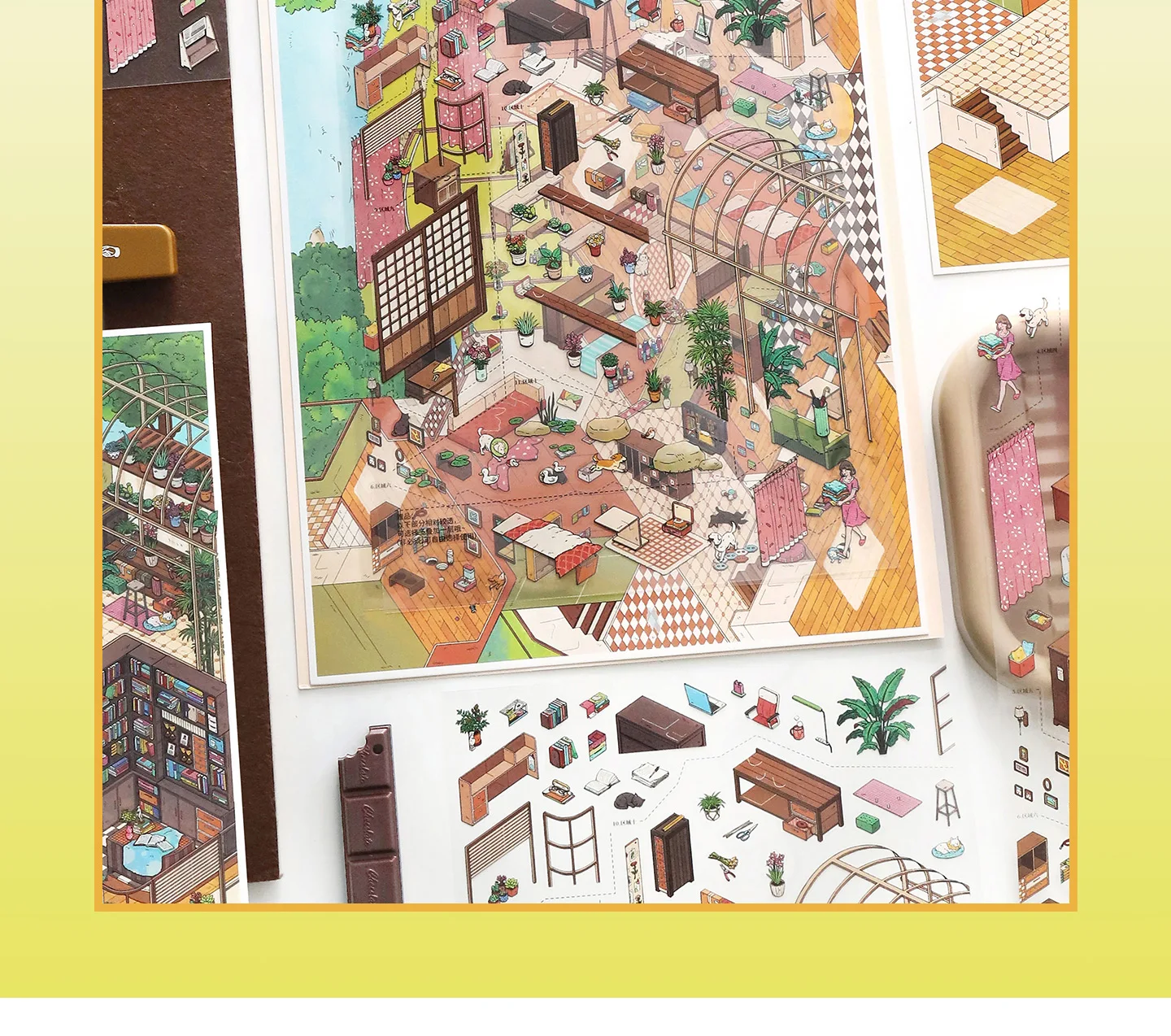 JIANQI Kawaii Apartment Building 3D Underground Exploration Landscape Sticker DIY Pocket Cabin Scene Sticker Scrapbook-Zubehör – Detail 3