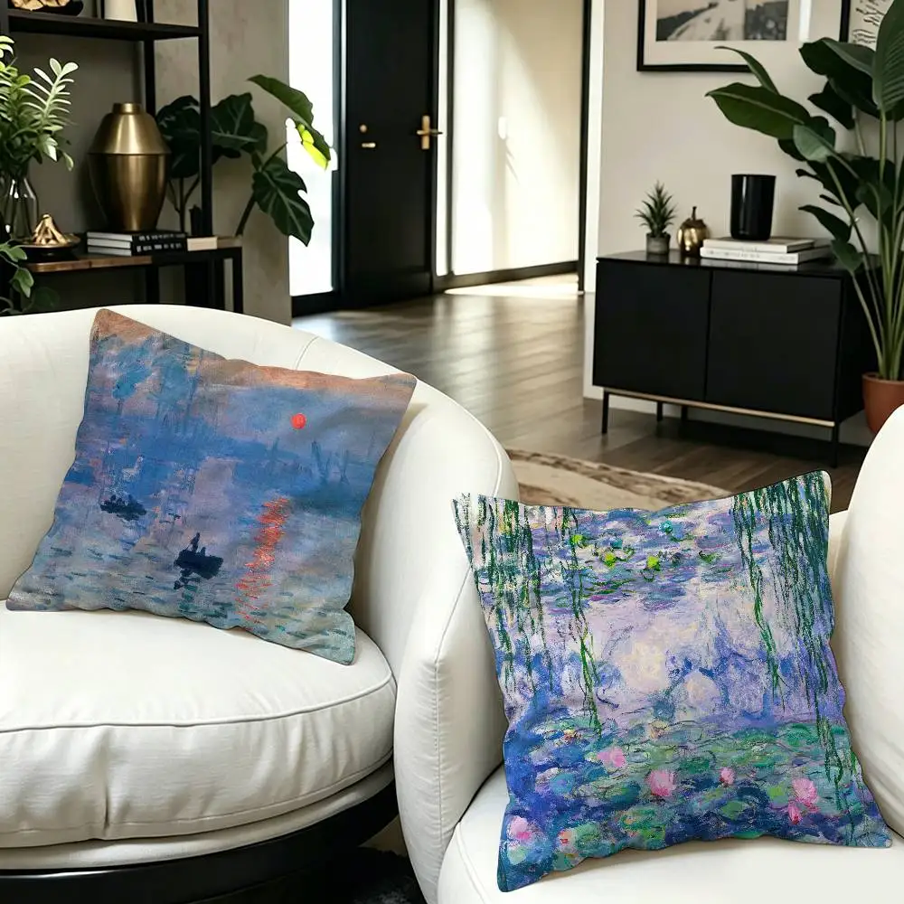 Water Lilies Claude Monet Fine Art Pillow Gift Home Office Decoration Bedroom Sofa Car Cushion Cover case 45x45