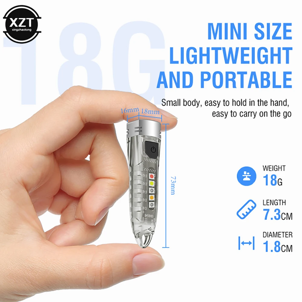 Portable Mini 400 Lumens  Portable Torch LED Flashlight UV Light Camping Pocket Lantern Multifunctional Waterproof Keychain Lamp