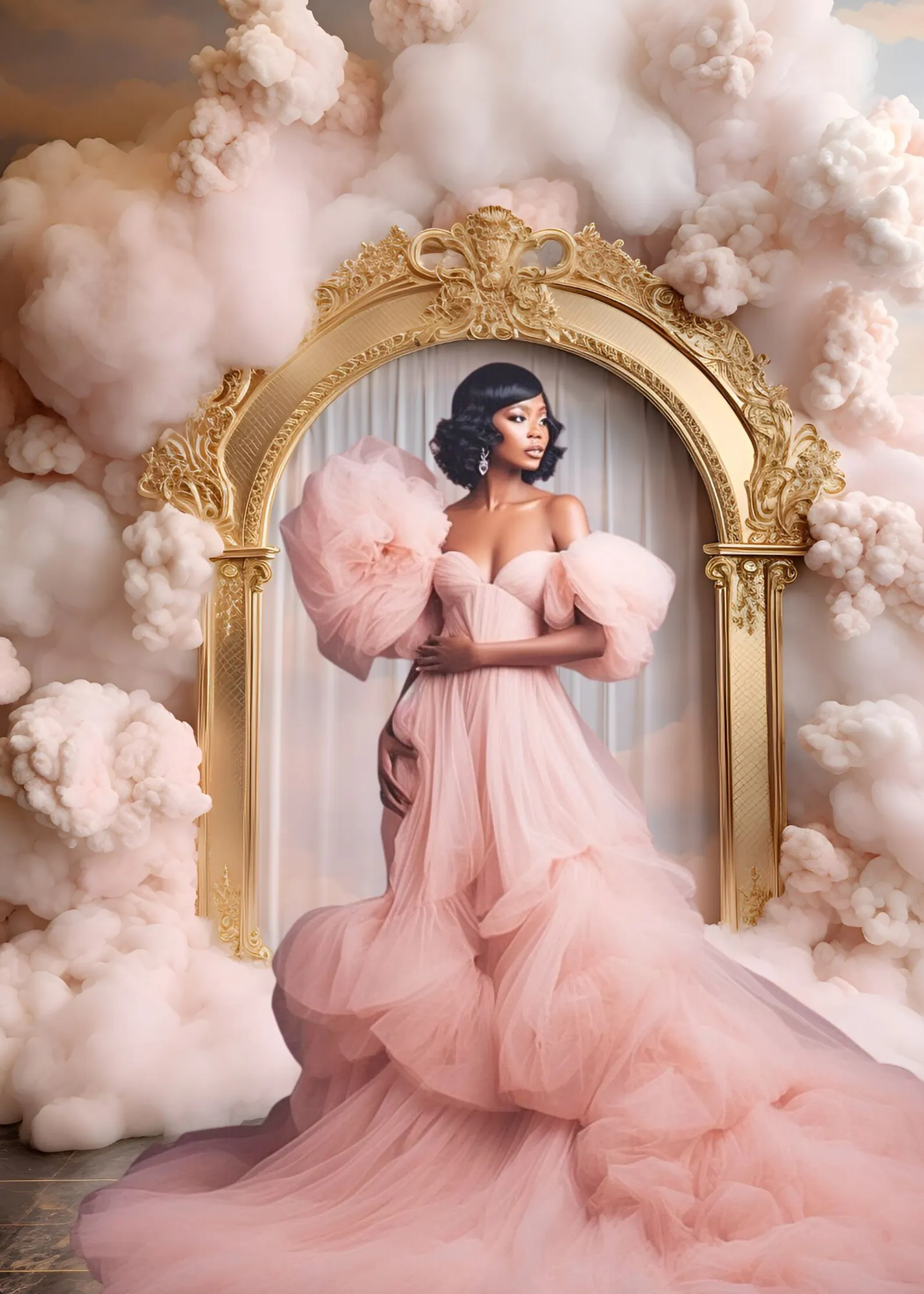 Mehofond 사진 배경 핑크 구름 꽃 프레임, 성인 생일 결혼식 출산 초상화 장식 배경, 사진 스튜디오