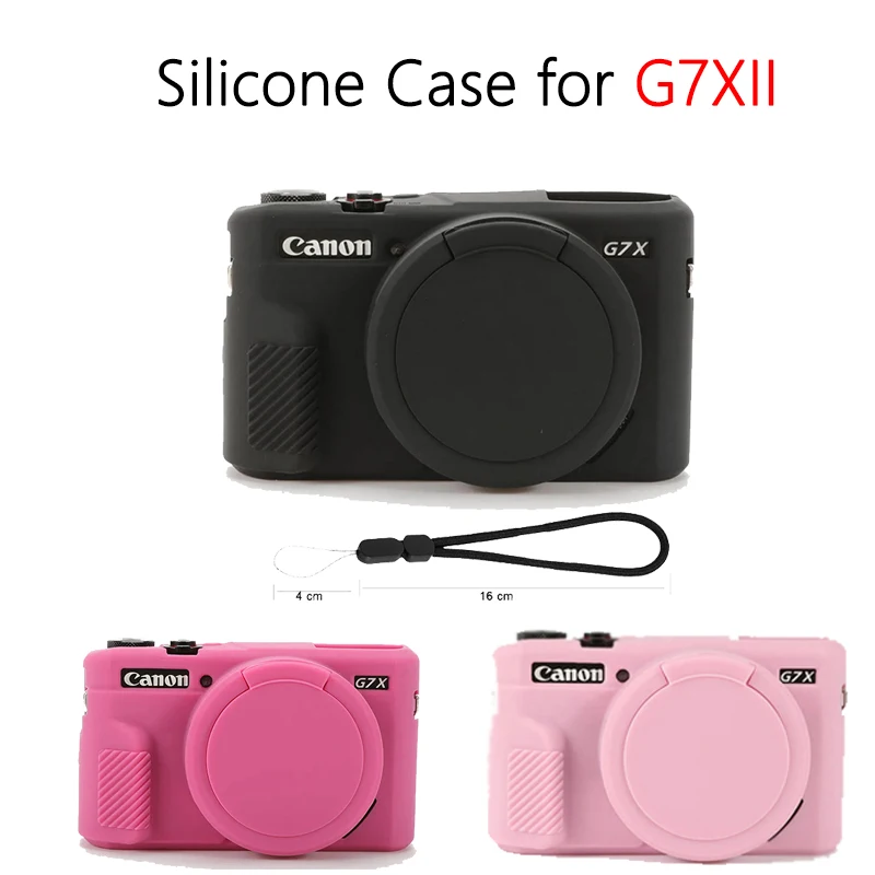 Silicone Case for Canon G7X II / G7X Mark II Soft Shockproof Anti-scratch Cover with Lens Cap & Hand Strap Multiple Colors