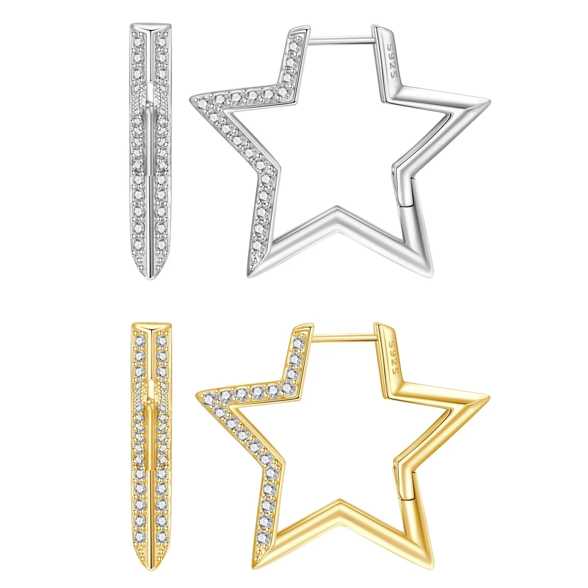 MISEFF S925 Sterling Silver Earring Simple Elegant Pentagonal Earring Fashion Jewelry For Women Birthday Valentine's Day Gifts