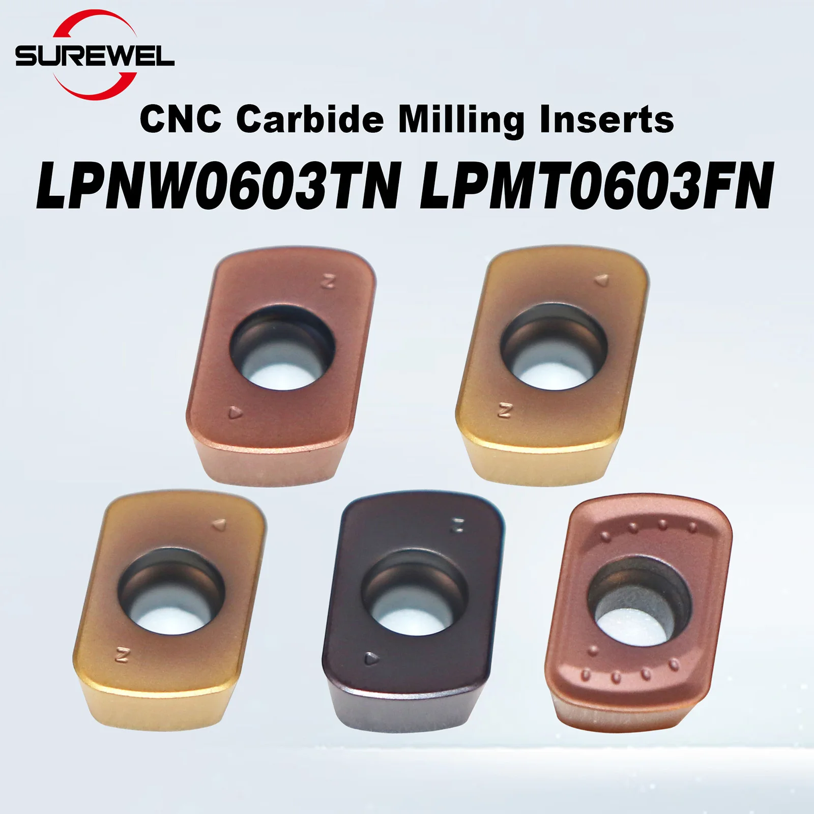 

SUREWEL LPNW0603 LPMT0603 твердосплавные фрезерные вставки для высокопроизводительной обработки, вставка для фрезерной головки с ЧПУ, совместимая с EPNW0603TN