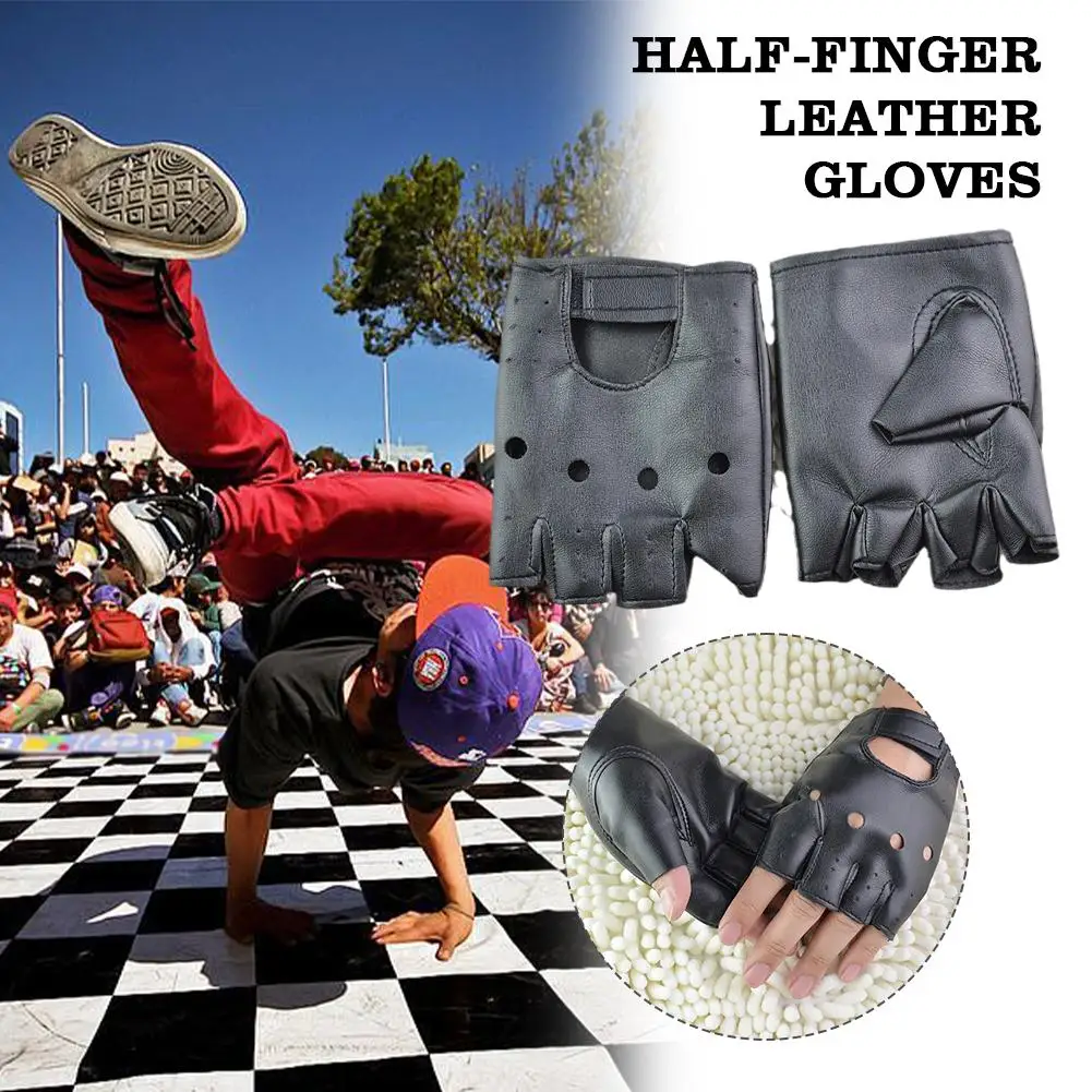 1 Paar Punk Handschoenen Unisex Zwart Pu Leer Vingerloze Vrouw Half Sport Vinger Rijhandschoenen Mannen Handschoenen Vrouwen Zwart E1v1