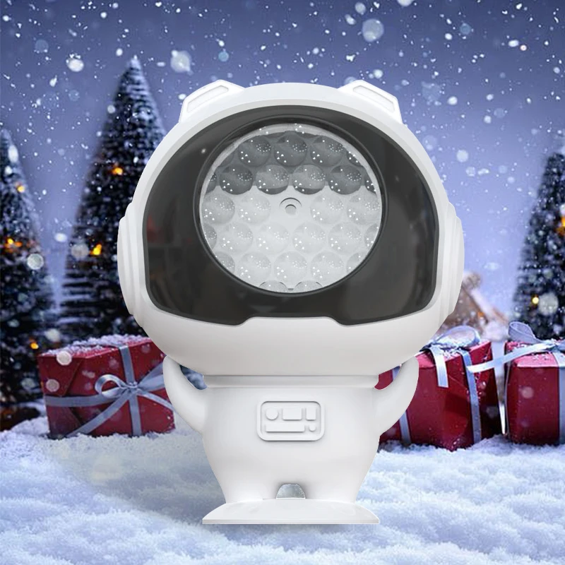 USB Snowflake Astronaut Projector Light Indoor Decor Rotat Dynamic White Snow Projection Night Lamp for Xmas New Year Party Gift