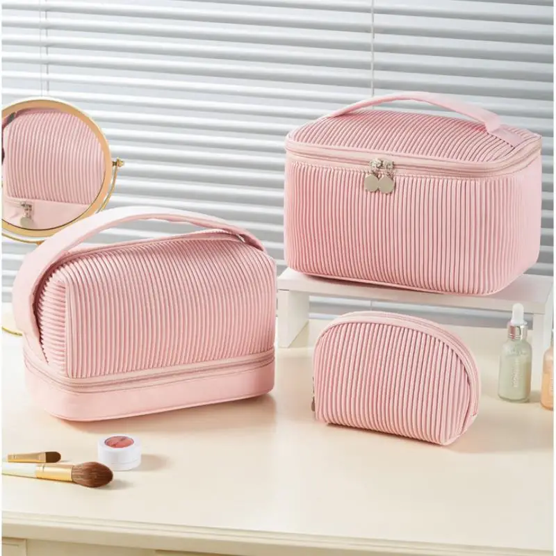 Women\'s CreamToast Makeup Bag PU Pleated Fashion Large Capacity Portable Travel Cosmetic Storage Box Hot Selling New Girl\'s Gift