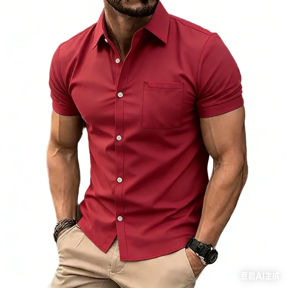 2026 Men's Micro-Elastic Large-Size Short-Sleeve Collar Shirt Natural High-Definition 3D Print Business Leisure Designer Shirt