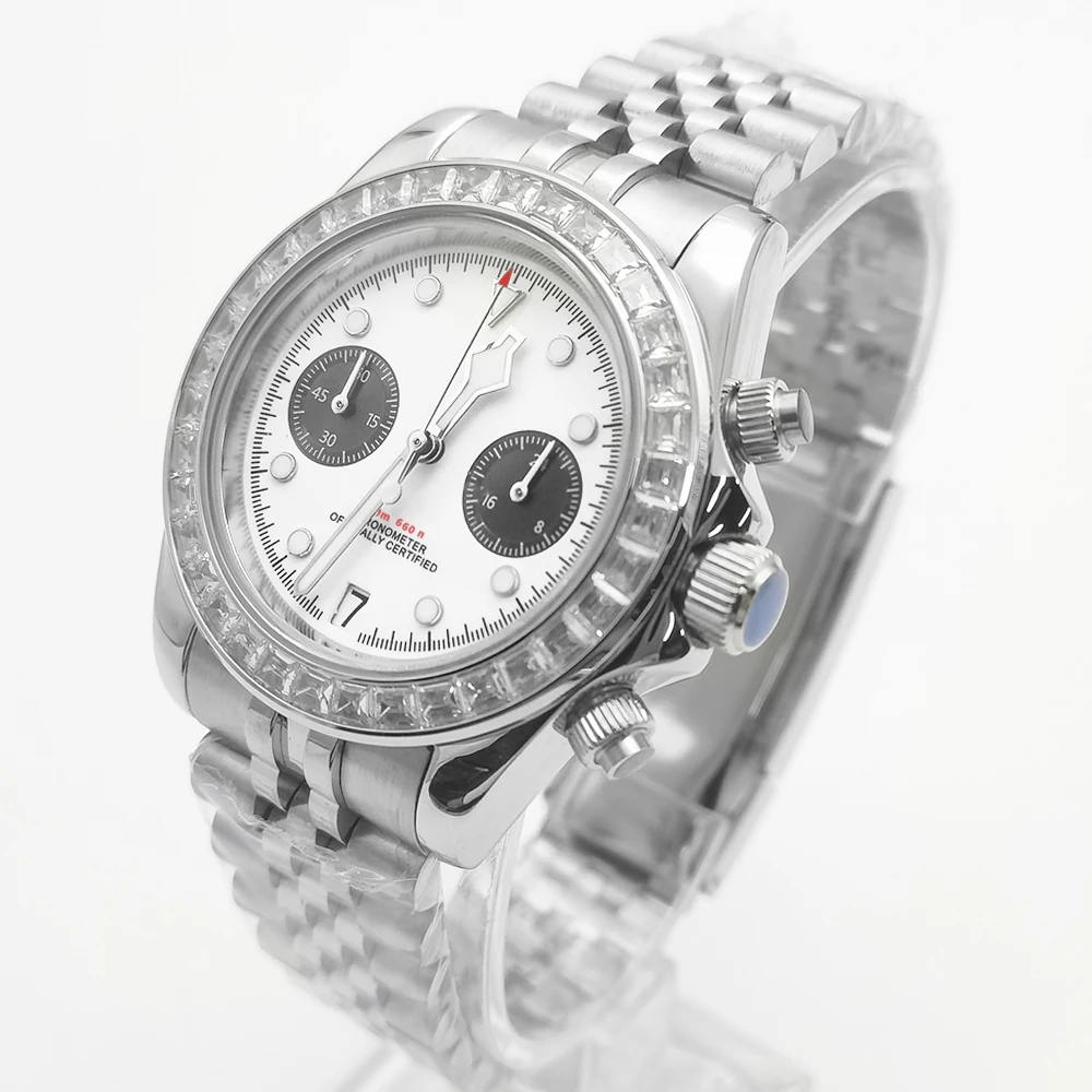 Panda dial Retro Luxury Quartz Watch For Men Sapphire Waterproof WristWatch Sport Chronograph,VK64 quartz movement