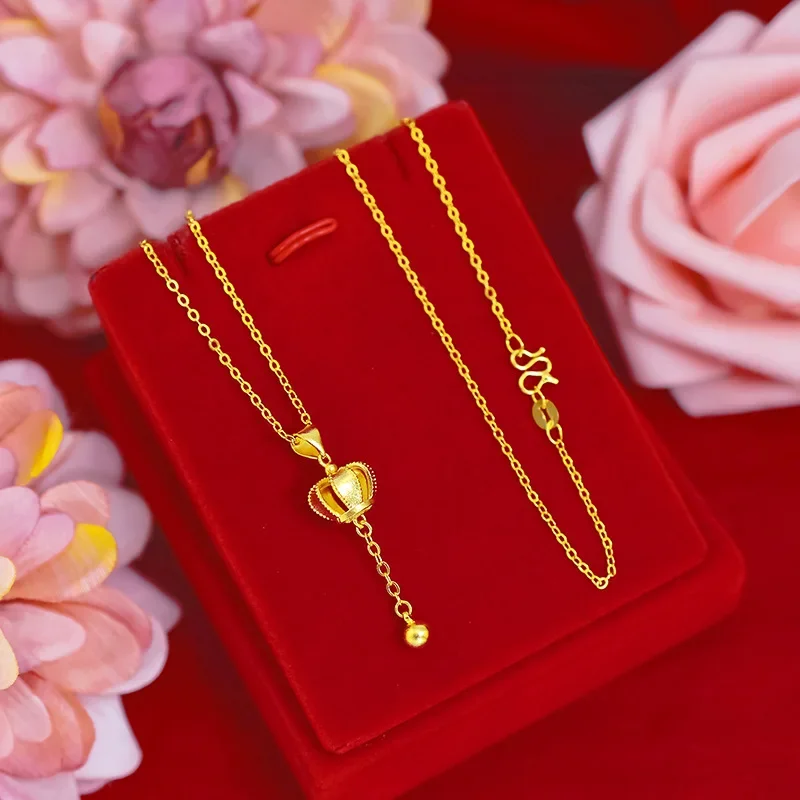 

Luxury pendant 9999 real gold 24K yellow gold Crown Pendant Necklace