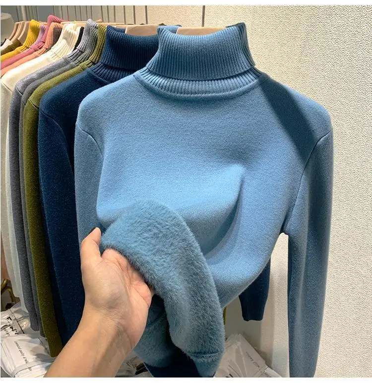 2025 New Thicken High Collar Pullover Women's Sweater Top Winter Warm and Soft Solid Color Inner Wear Bottoming Shirt