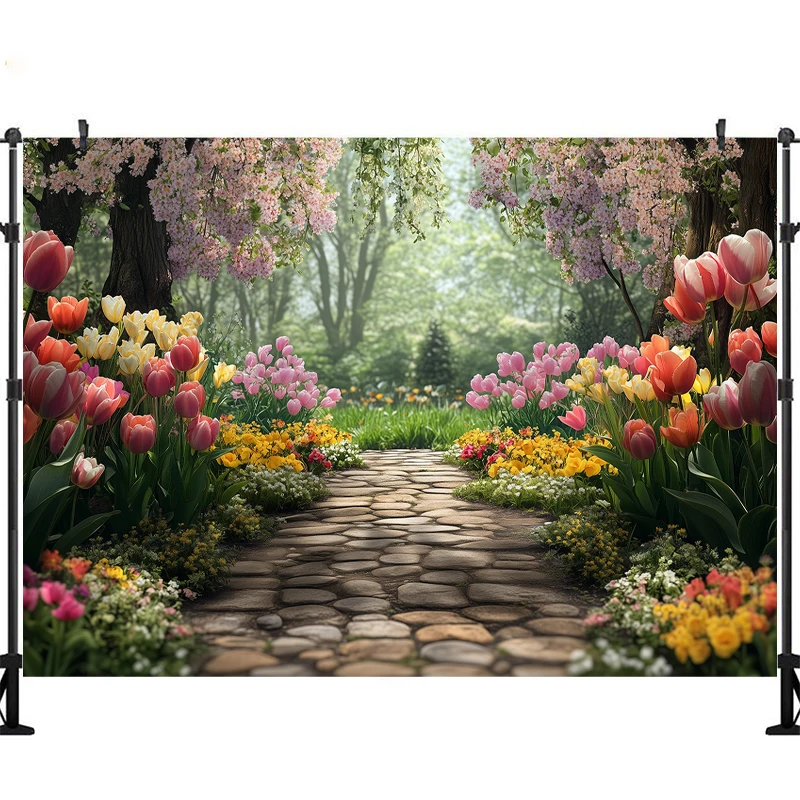 LS Photography Backgrounds Spring Flowers Country Paths Nature Scenery Decor Kids Portraits Baby Shower Photo Backdrops Studio