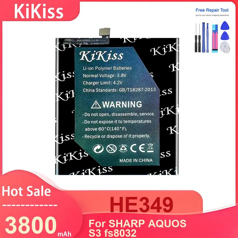 

Аккумулятор для мобильного телефона KiKiss для SHARP AQUOS S3 fs8032, HE349, 3800 мАч, с инструментами