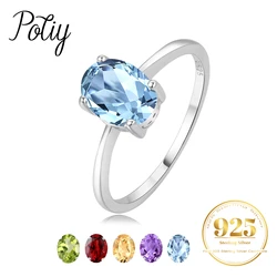 Potiy Natural 1.45ct Garnet Citrine Amethyst Peridot Sky Blue Topaz Birthstone Solitaire Ring 925 Sterling Silver Women Daily