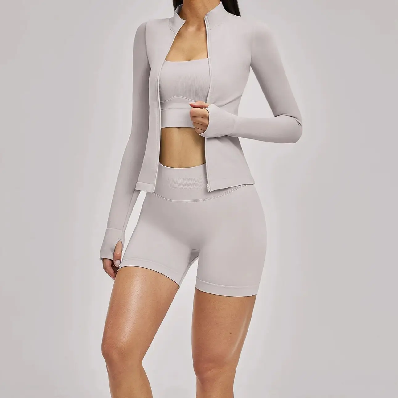 

Спортивный комплект Ningyu из 3 предметов: бесшовный комплект для йоги, женская одежда для фитнеса с длинным рукавом, спортивный бюстгальтер, леггинсы для тренировок в зале