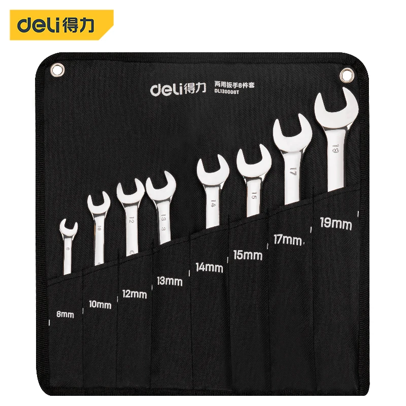 deli dual-purpose wrench Multi-functional set Open wrench labor-saving hardware tool set 8-piece set [8-19mm] DL130008T